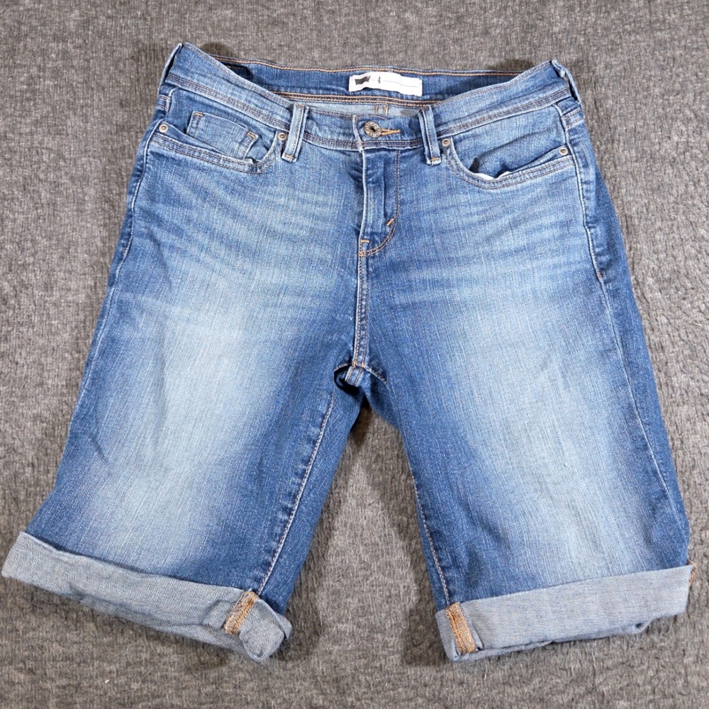 Levi's Denim Bermuda Shorts Women 4 Blue Cuffed Mid Rise Beach Travel